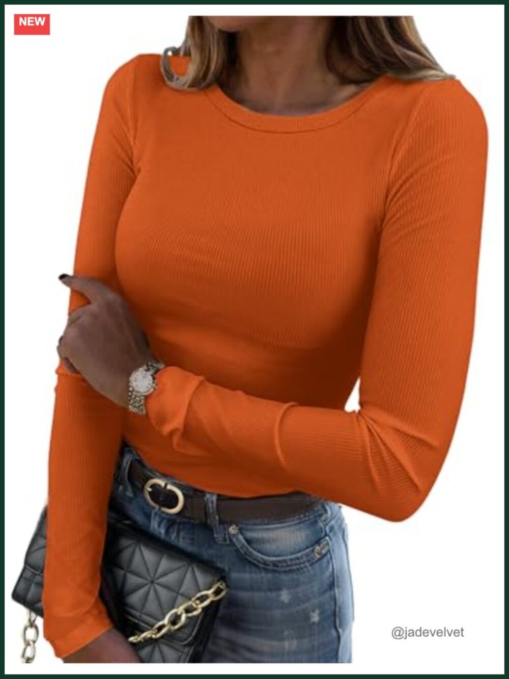 Ribbed Long Sleeve Crew Neck Slim Fit Top Basic Tee